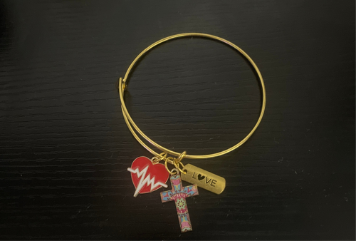 3 Charm Cross Heart Love Gold Tone Bracelet