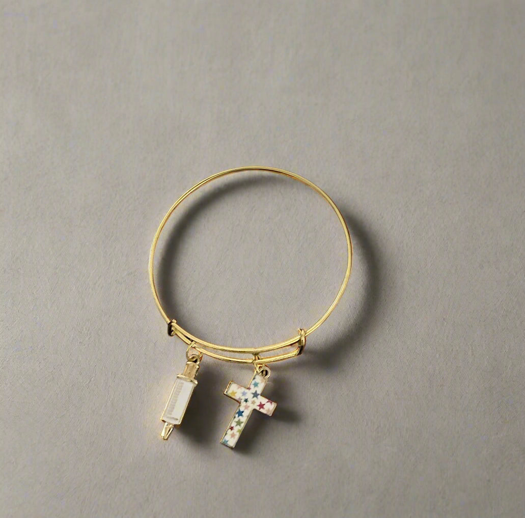 Gold Tone Syringe Cross Bracelet