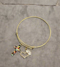Multicolored Cross and Heart Hat Gold Tone Bracelet