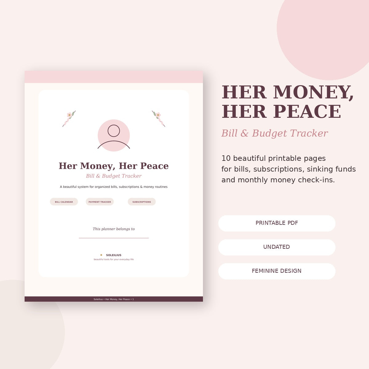Her Money, Her Peace™ | Feminine Bill & Budget Tracker Printable