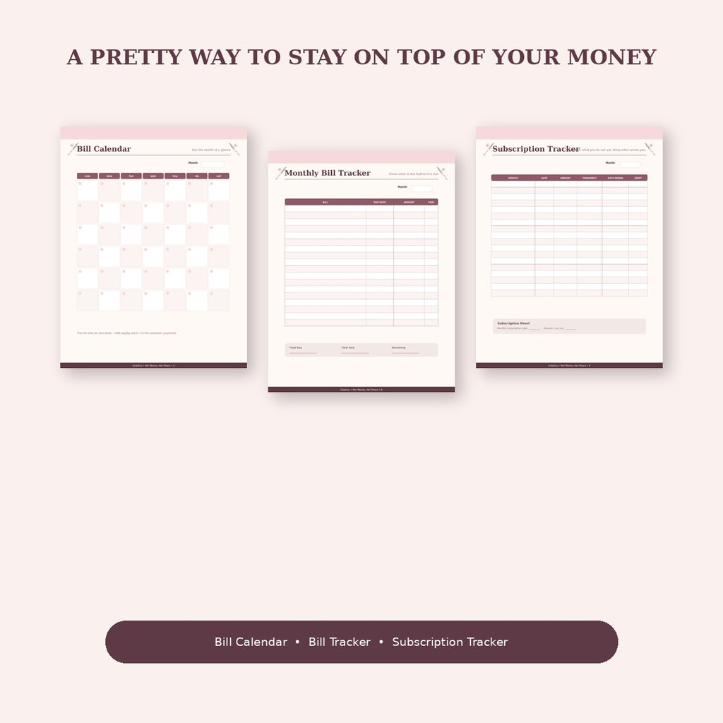 Her Money, Her Peace™ | Feminine Bill & Budget Tracker Printable