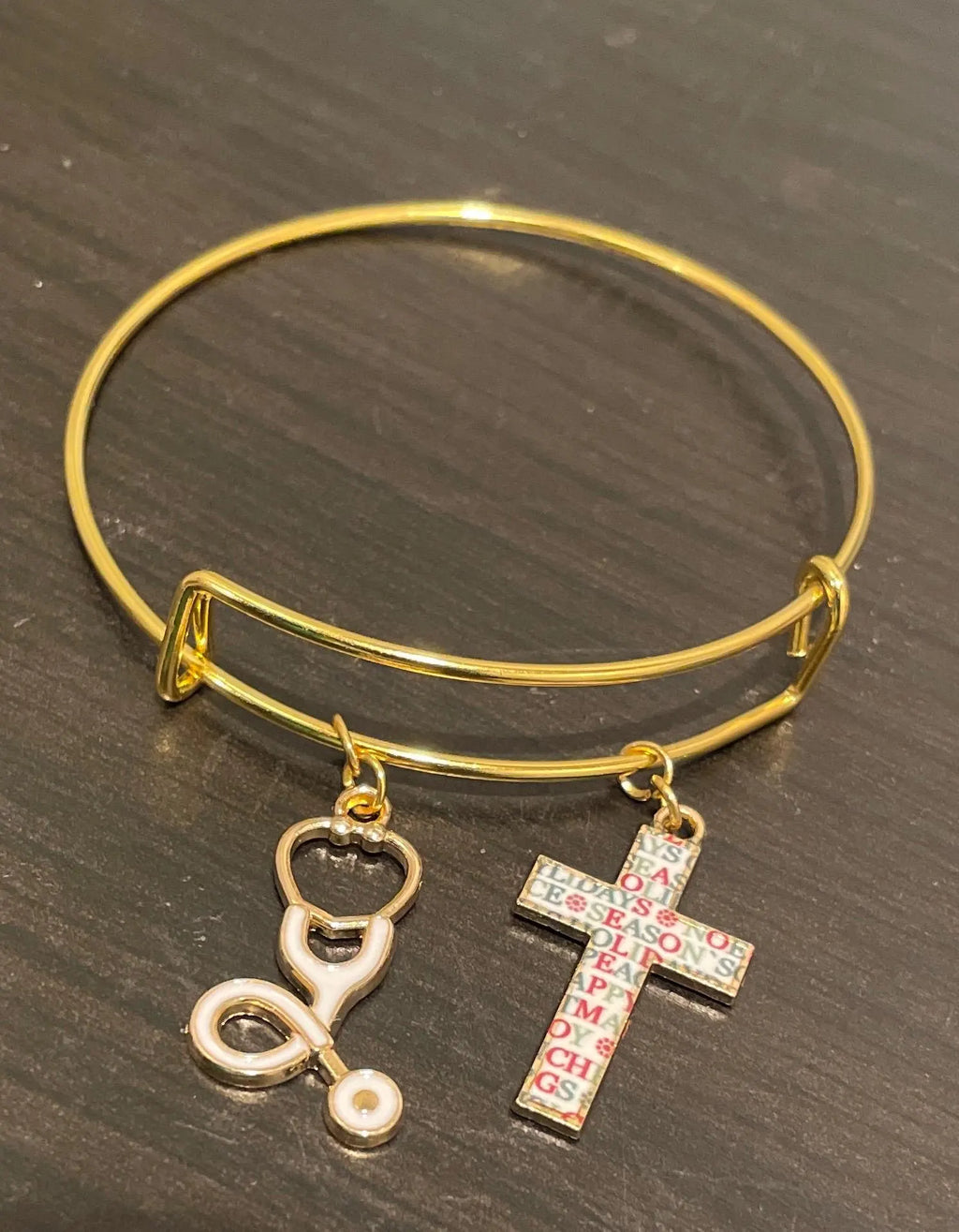 Gold Tone Nurse Stethoscope Holiday Cross bracelet